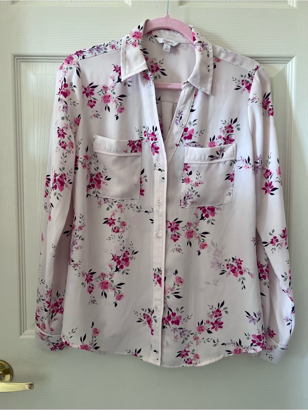 Candie's Y2K Pink Floral Collar Long Sleeve Top Small EUC